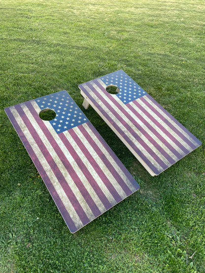 Rustic American Flag Cornhole Boards