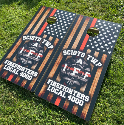 Thin Red Lin | Firefighter Flag Cornhole Boards