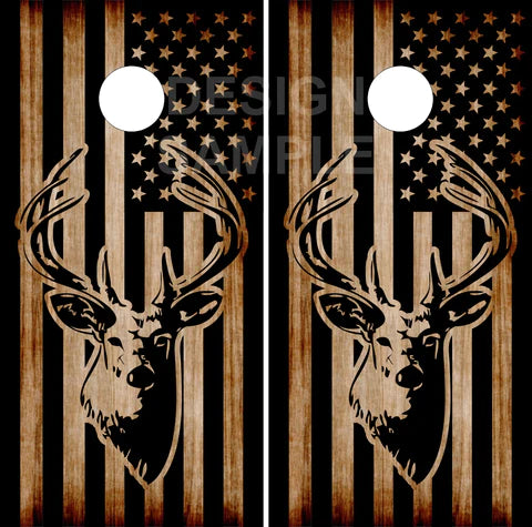 Buck Overlay American Flag Cornhole Boards