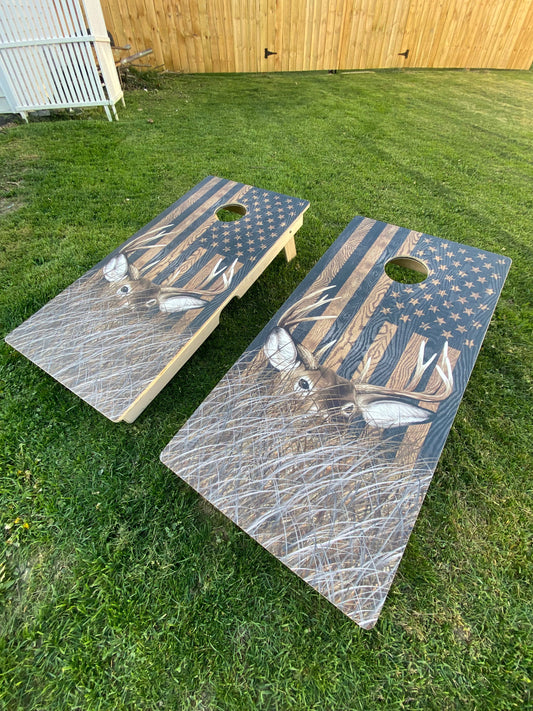 Buck American Flag Cornhole Boards (Black)