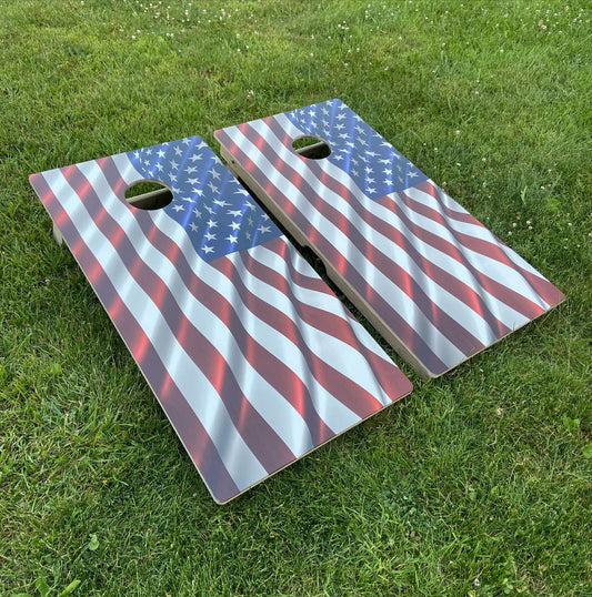 Waving American Flag Cornhole Boards