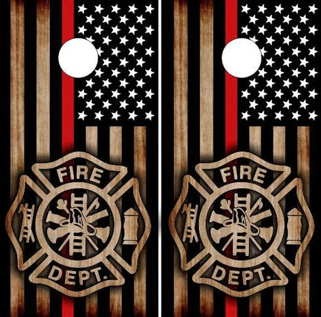 Thin Red Lin | Firefighter Flag Cornhole Boards